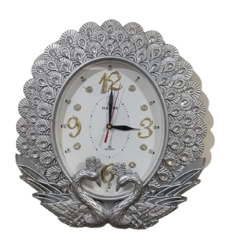 New Elegant Peacock Design Wall Clock - High-Quality Oval Decorative Timepiece