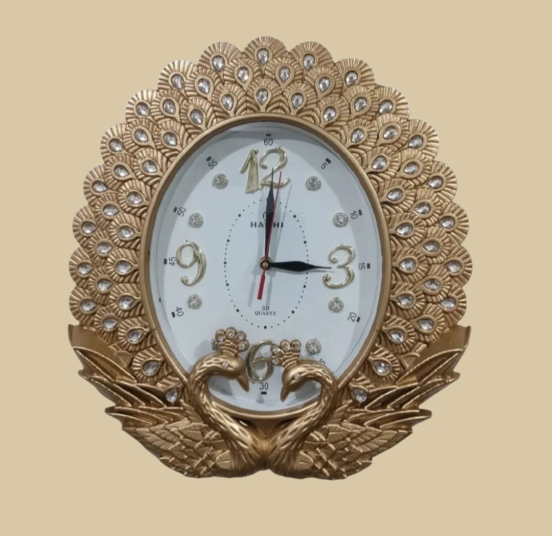 New Elegant Peacock Design Wall Clock - High-Quality Oval Decorative Timepiece