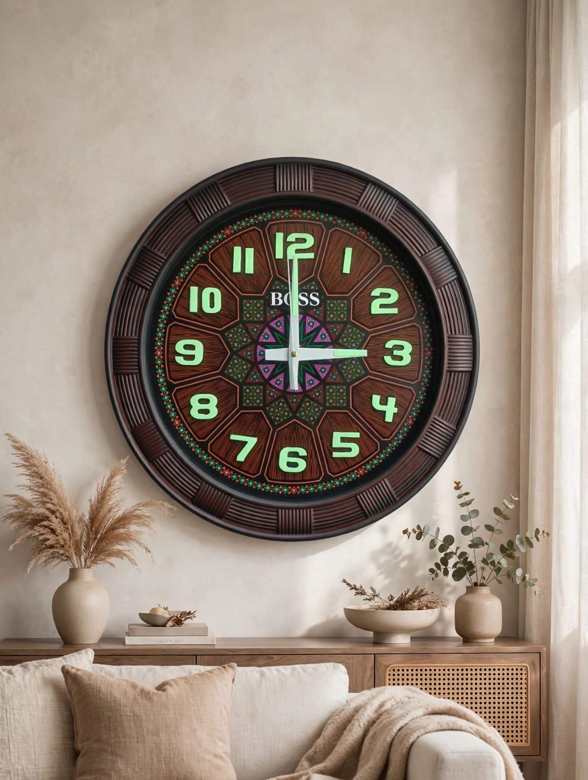 Glowing Black Wall Clock, Radium Wall Clock, Black Wall Clocks for Bedroom, Black Wall Clocks, Wall Decoration, Photoluminescent, Big Size Analog Clock, Glowing Wall Clock, Glowing Wall Clocks,Night